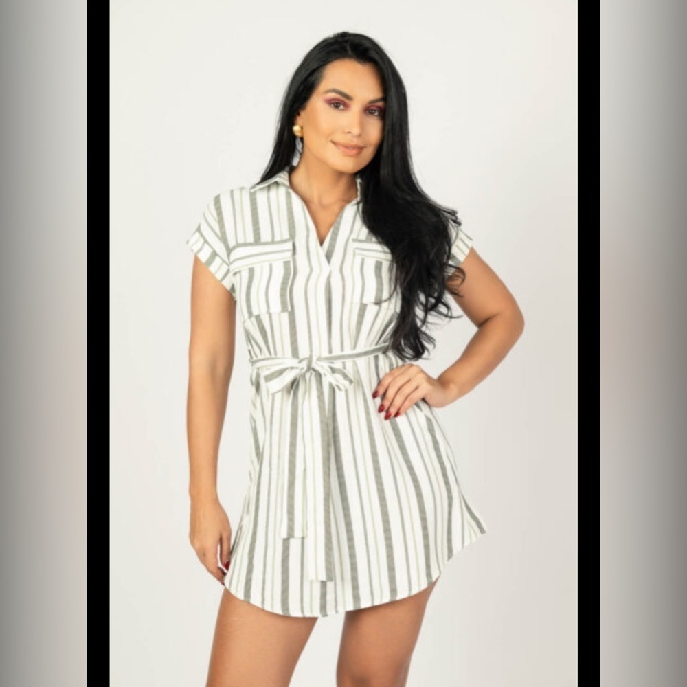 Blu Pepper White and Gray Wrap Shirt Dress